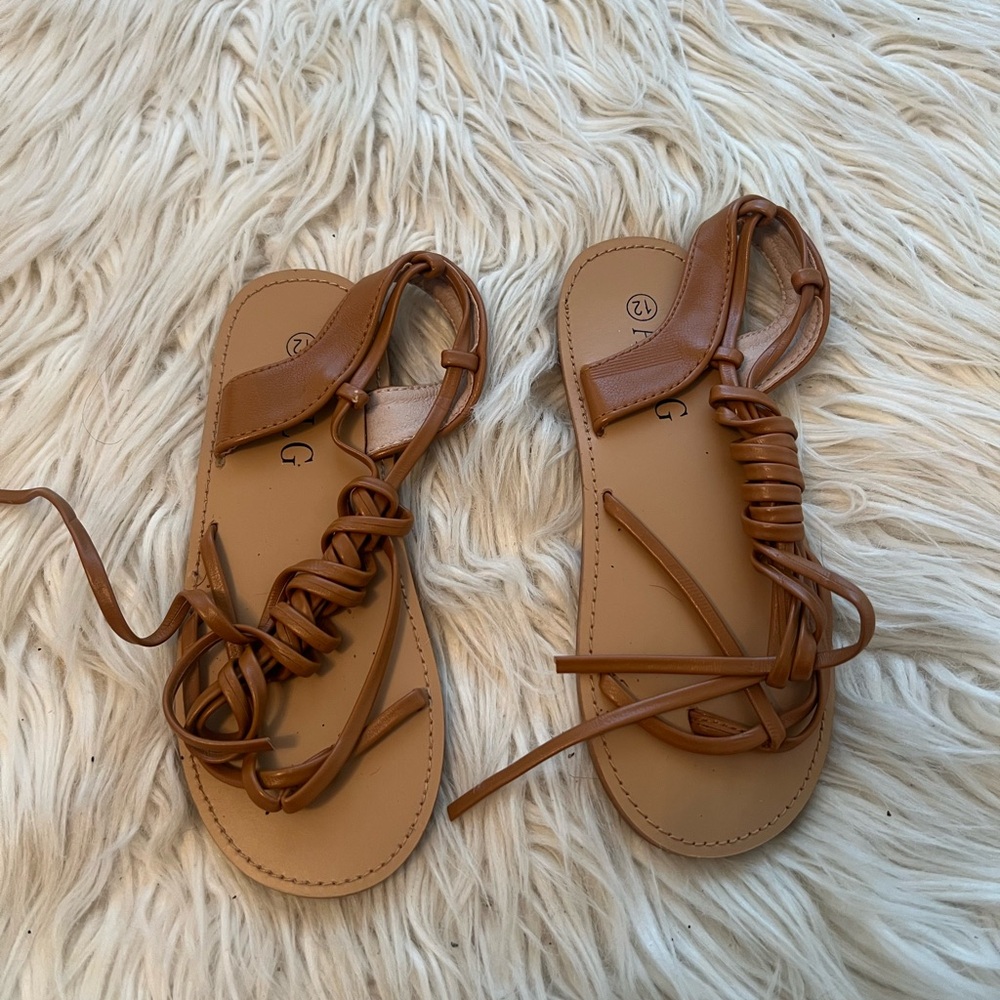 Girls Brown Leather Strappy Sandals